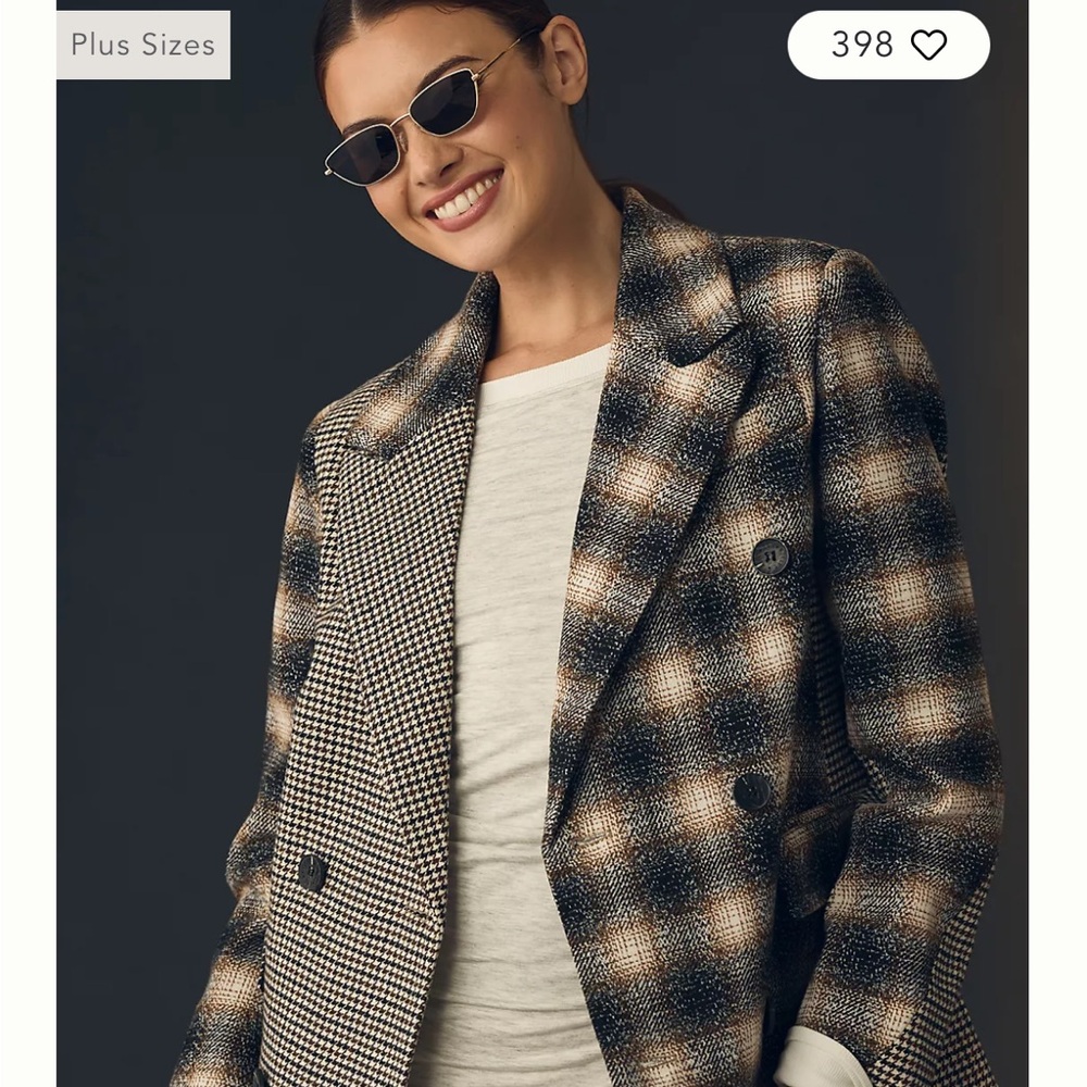 Avec Les Filles Black and Cream Plaid Blazer